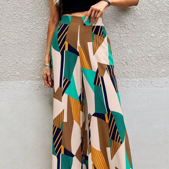 Flowy boho Pants, High Waist Floral Wide Leg Pants,  casual beach wide leg pants - Picture 2 of 6